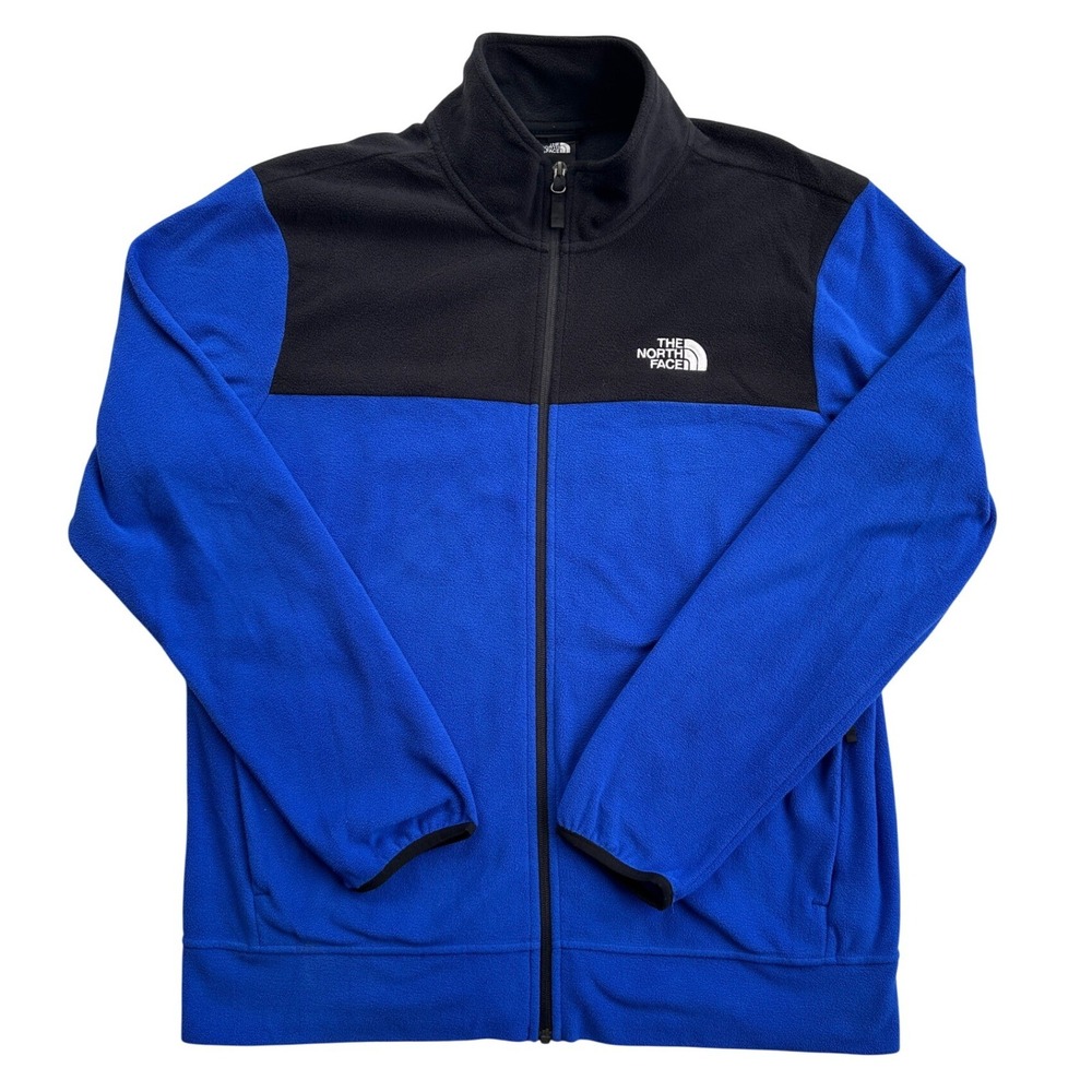 The North Face Full Zip Fleece Jacket Mens Large Blue Black Excellent Colorblock